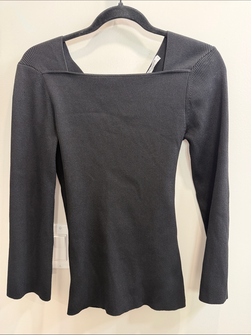 M.M.LaFleur ribbed square-neck long-sleeve knit top Black M